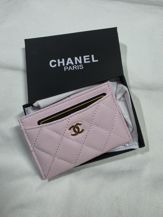 C.la Handbags - Pink Quilted Card Holder with Gold Hardware.